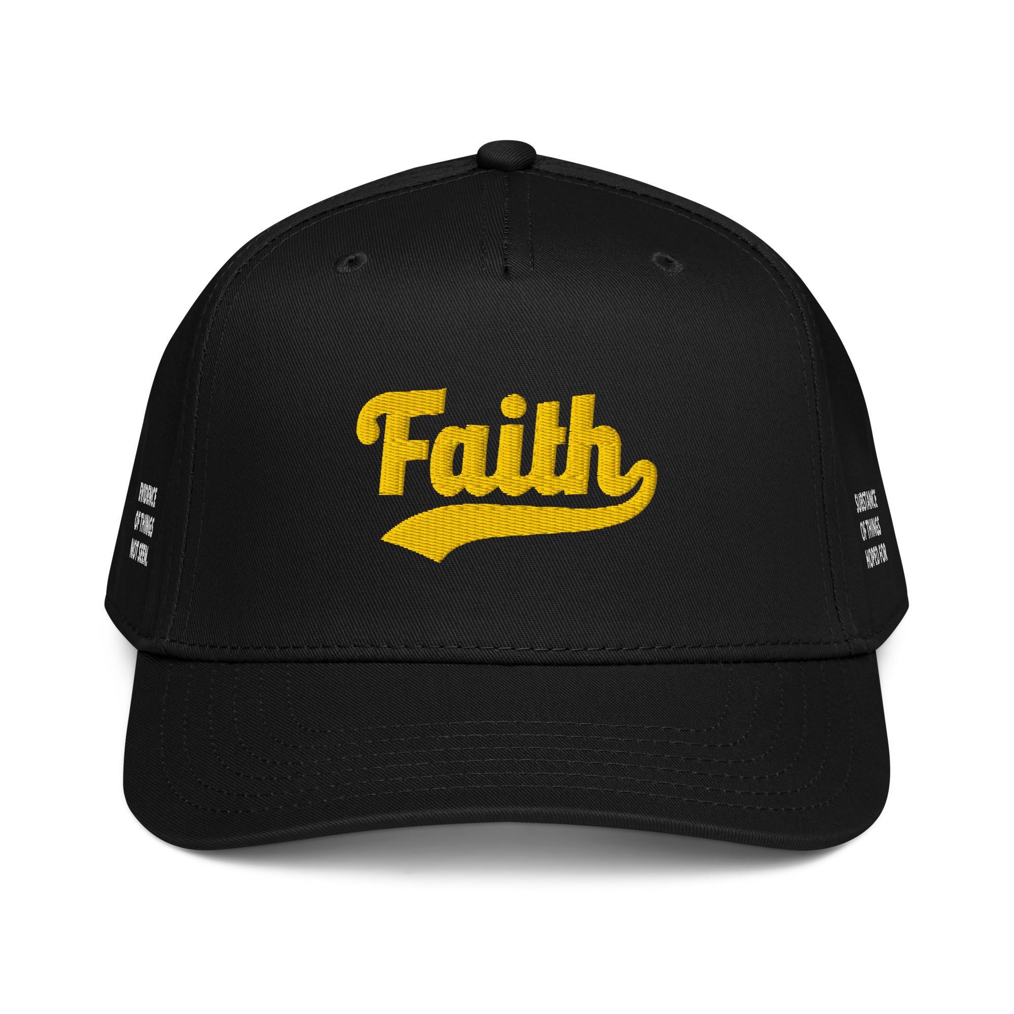 Black Otto cap with yellow 'Faith' 