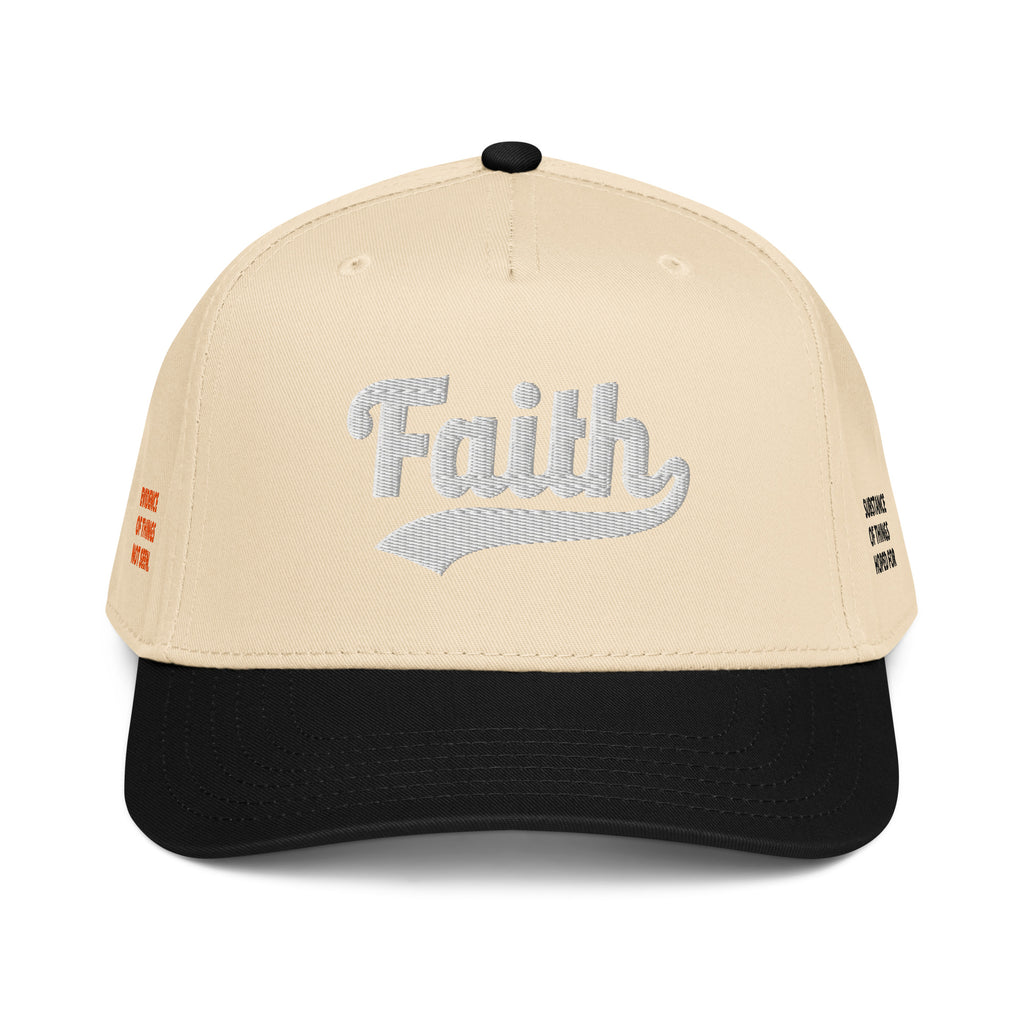 Beige and black cap with 'Faith' embroidery 