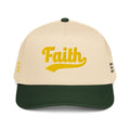 Beige and green cap with 'Faith' embroidered 