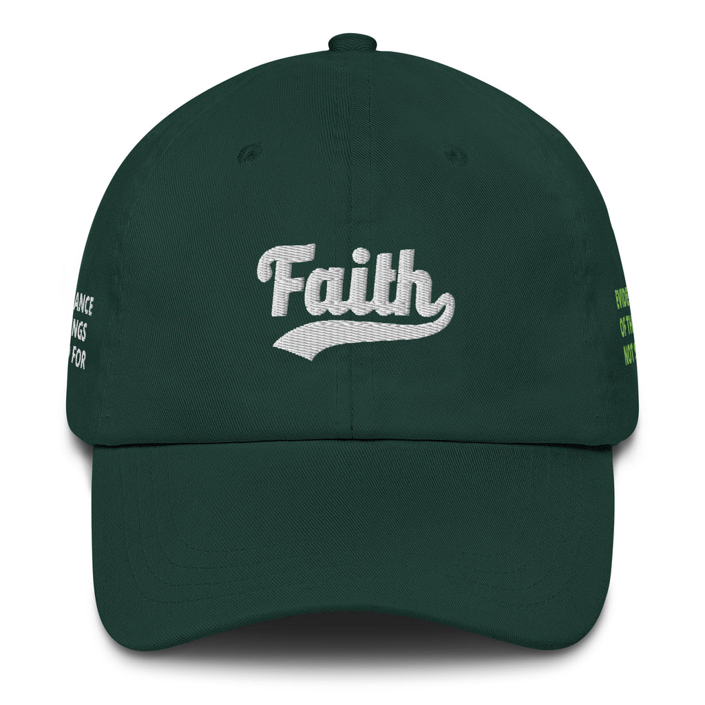 Green cap with 'Faith' embroidered 