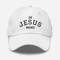 White cap with 'In Jesus Name' text 