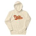 Beige hoodie with 'Faith' printed in orange 