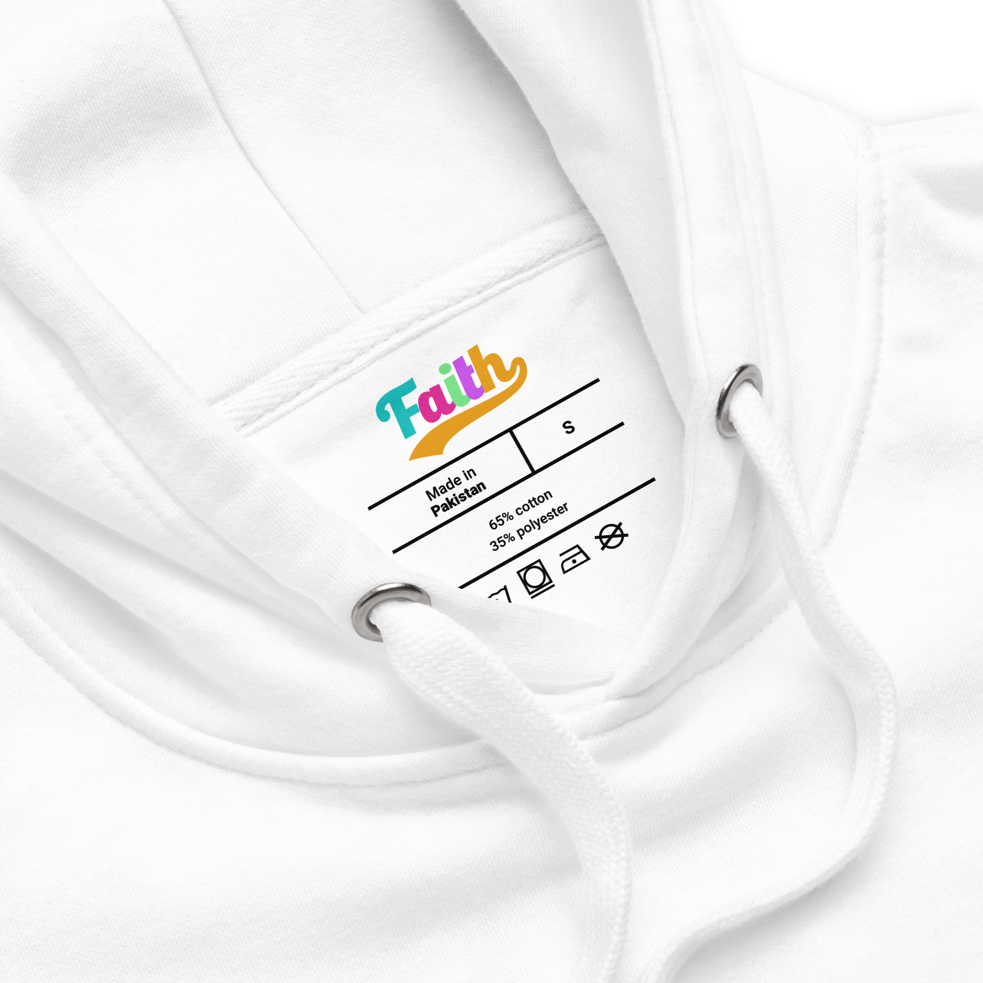White garment with a 'Faith' brand label  