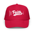 Red cap with 'Faith' printed 